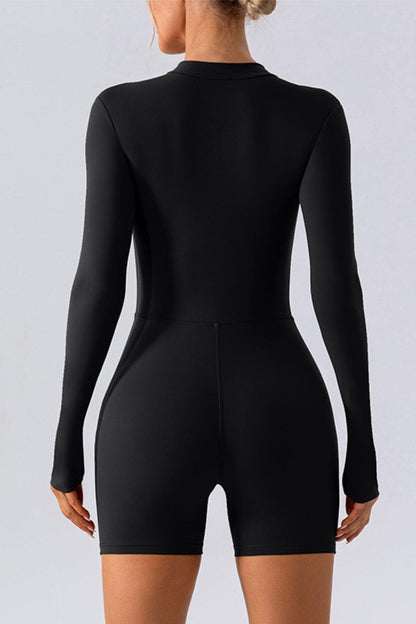 Half Zip Long Sleeve Active Romper - Znvia