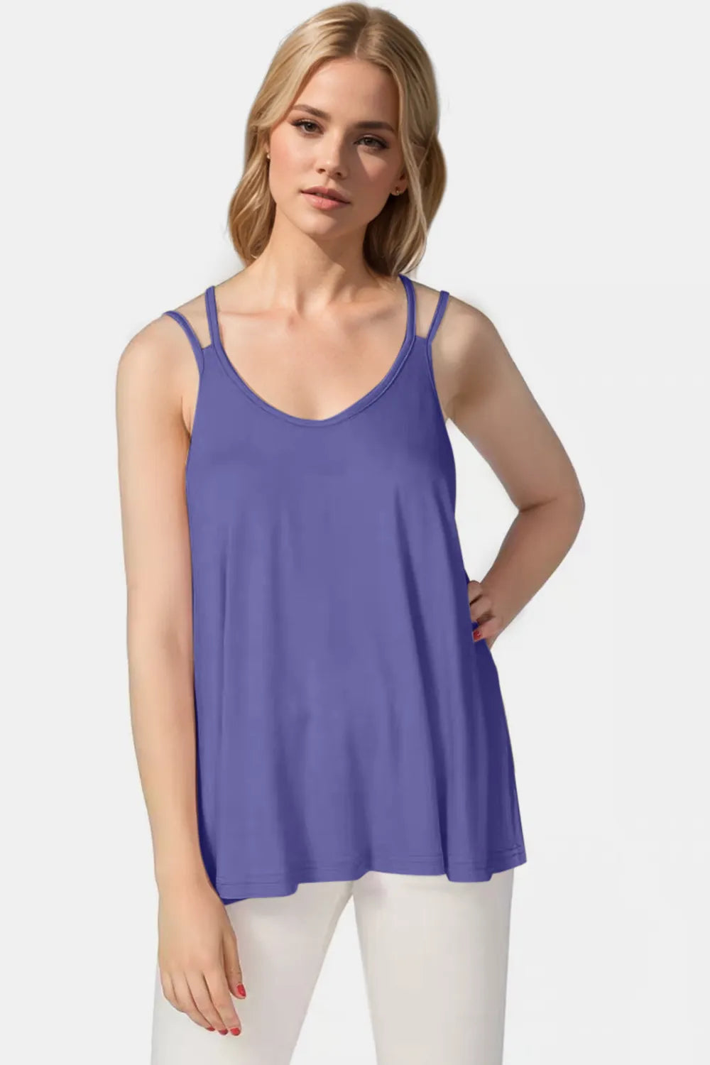 Bamboo Scoop Neck Double Spaghetti Straps Cami - Znvia