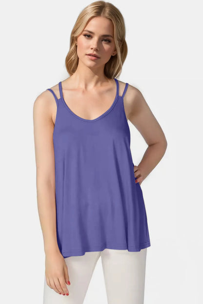 Bamboo Scoop Neck Double Spaghetti Straps Cami - Znvia