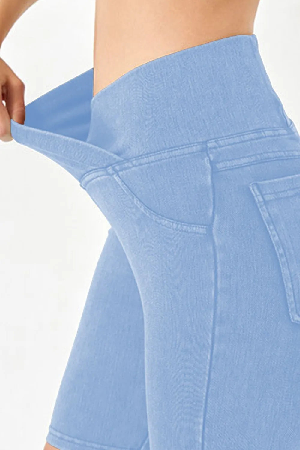 Asymmetrical Waist Denim Shorts with Pockets - Znvia