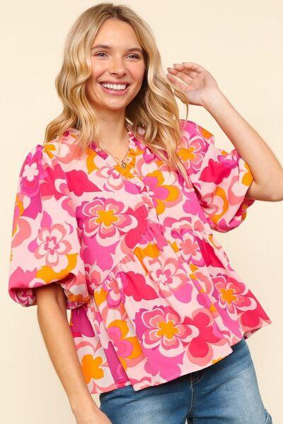 Full Size Frill Floral Puff Sleeve Blouse – Elegant, Feminine & Effortlessly Stylish - Znvia