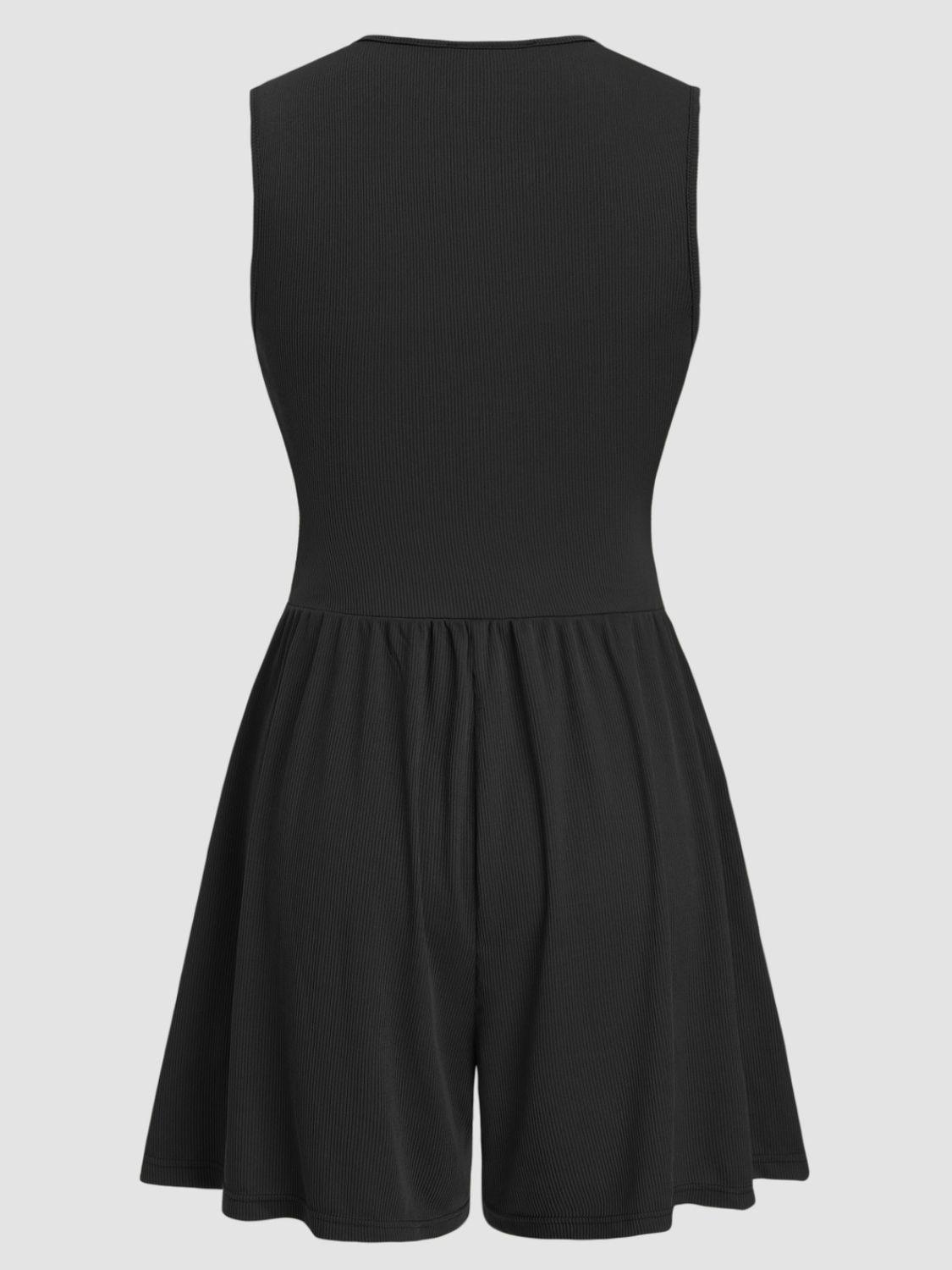 Ruched Plunge Sleeveless Romper - Znvia