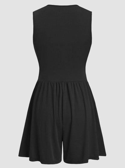 Ruched Plunge Sleeveless Romper - Znvia