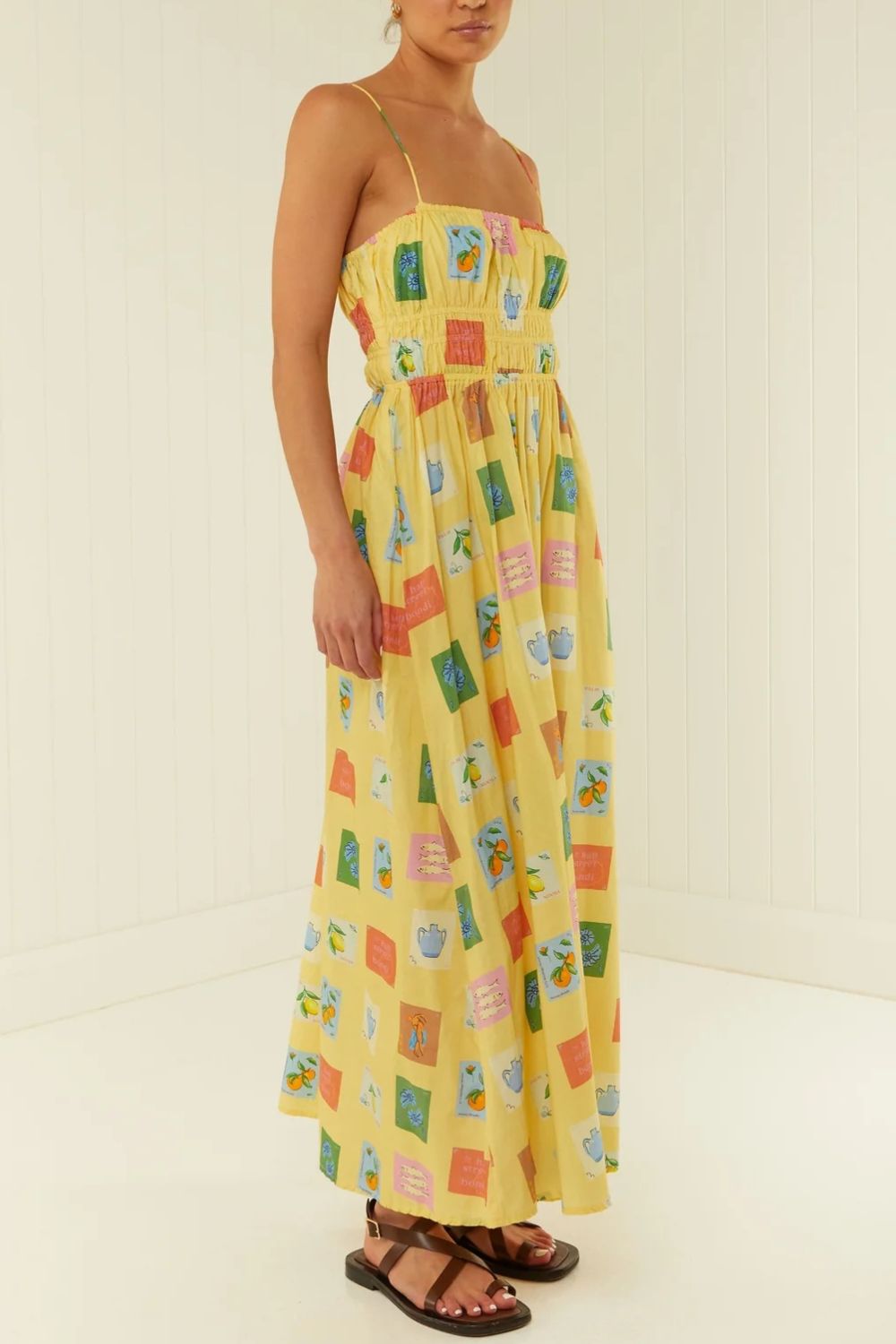 Printed Square Neck Maxi Cami Dress - Znvia