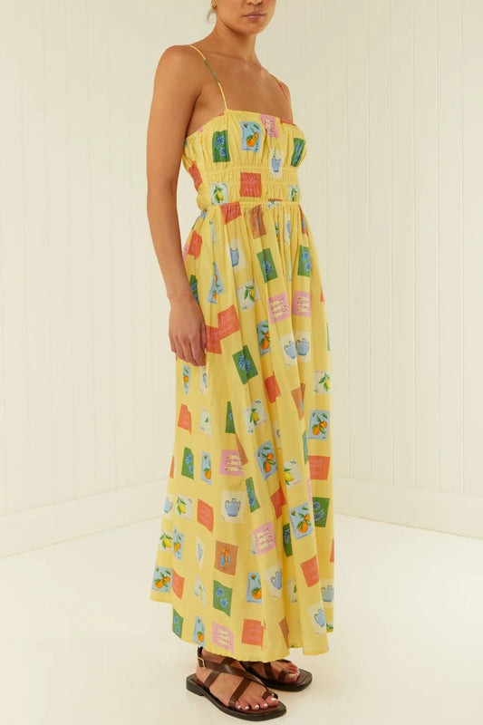 Printed Square Neck Maxi Cami Dress - Znvia
