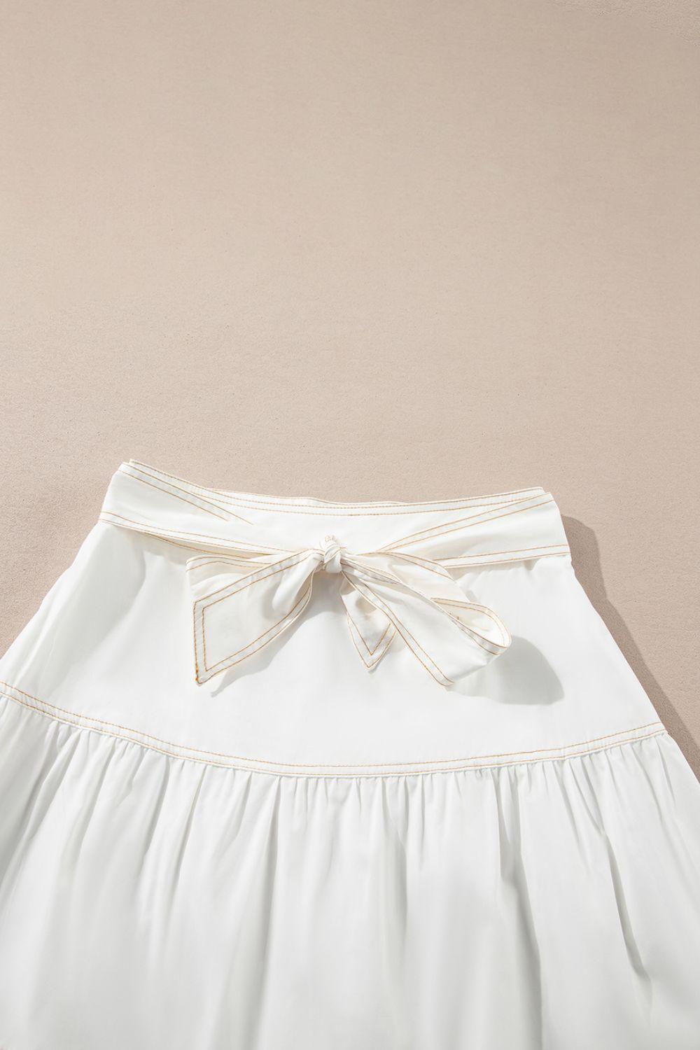 Contrast Stitching Trim Knotted High Waist A-Line Mini Skirt - Znvia