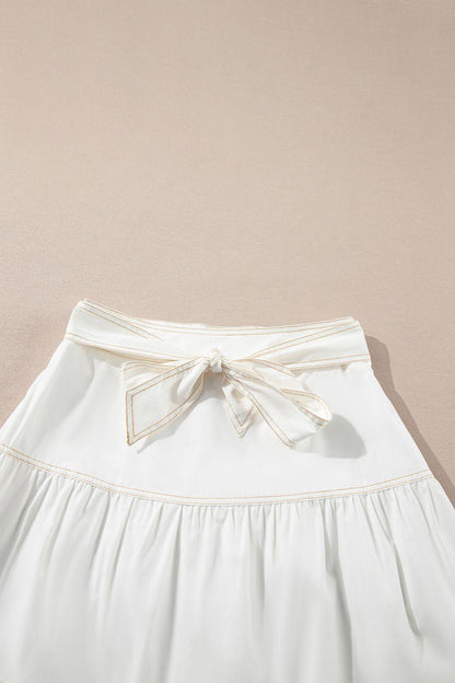 Contrast Stitching Trim Knotted High Waist A-Line Mini Skirt - Znvia