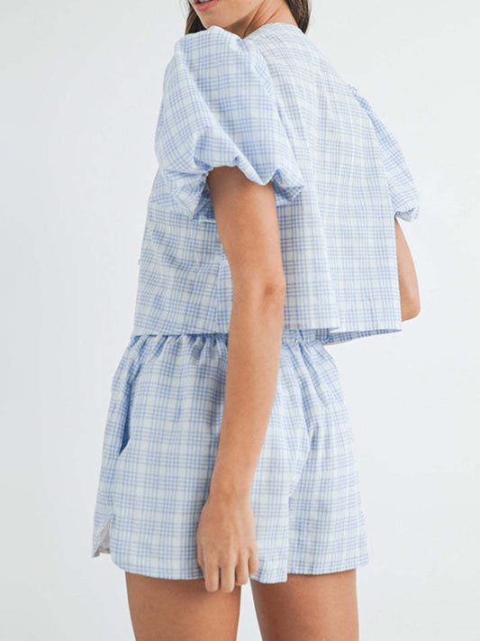 V-Neck Puff Sleeve Top and Shorts Set – Own Your Way - Znvia