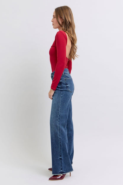 Blue Full Size Raw Hem Mid Rise Jeans - Znvia