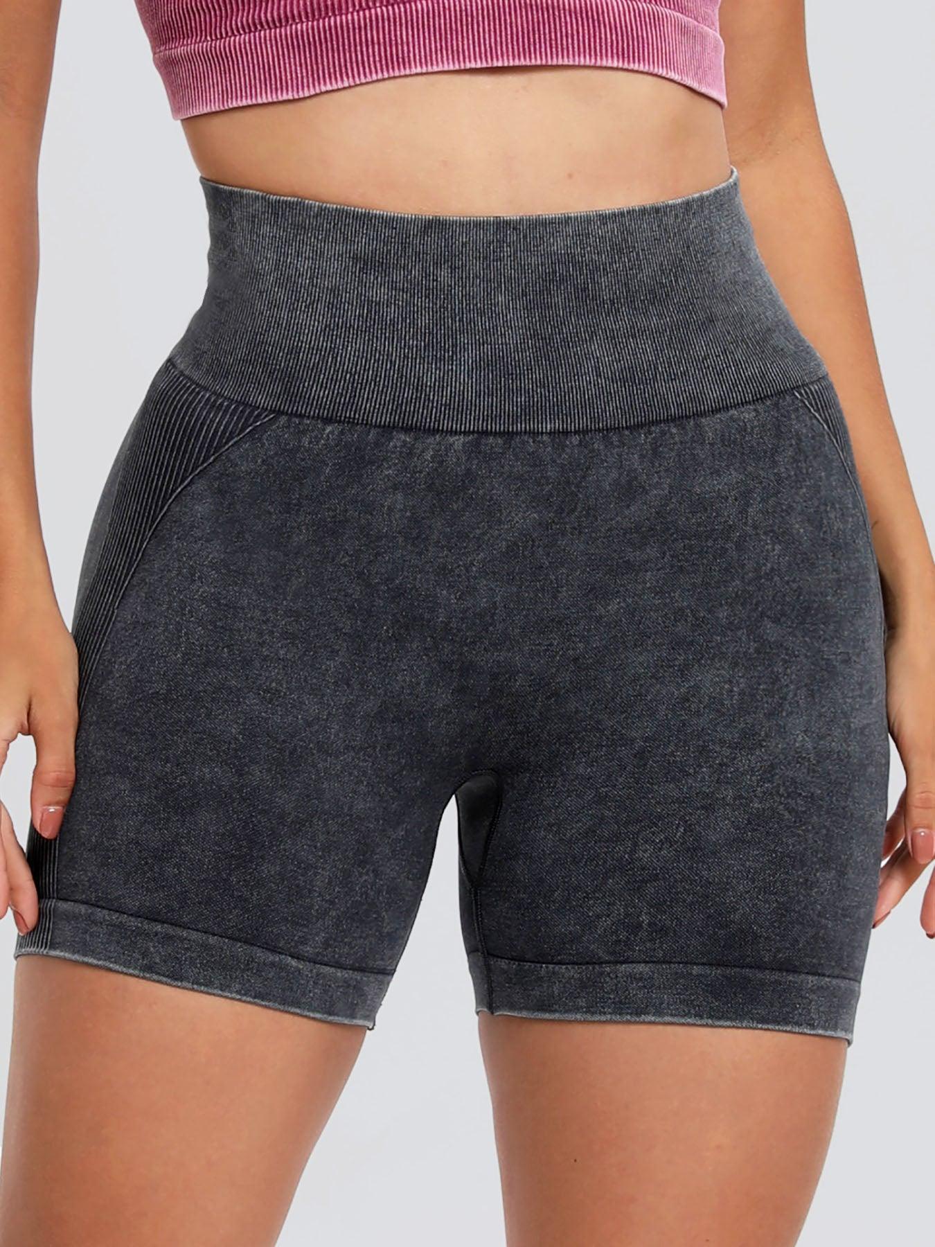 Washed High Waist Active Shorts - Znvia