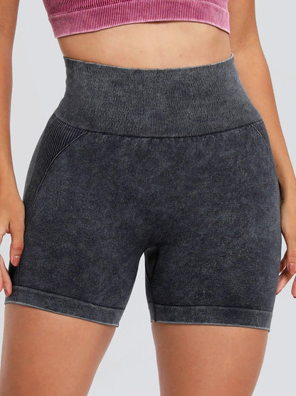 Washed High Waist Active Shorts - Znvia