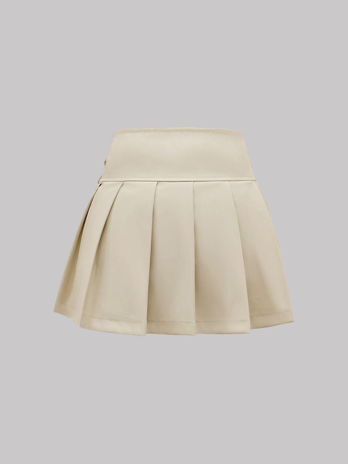 Buckle Decor Pleated Mini Skirt - Znvia