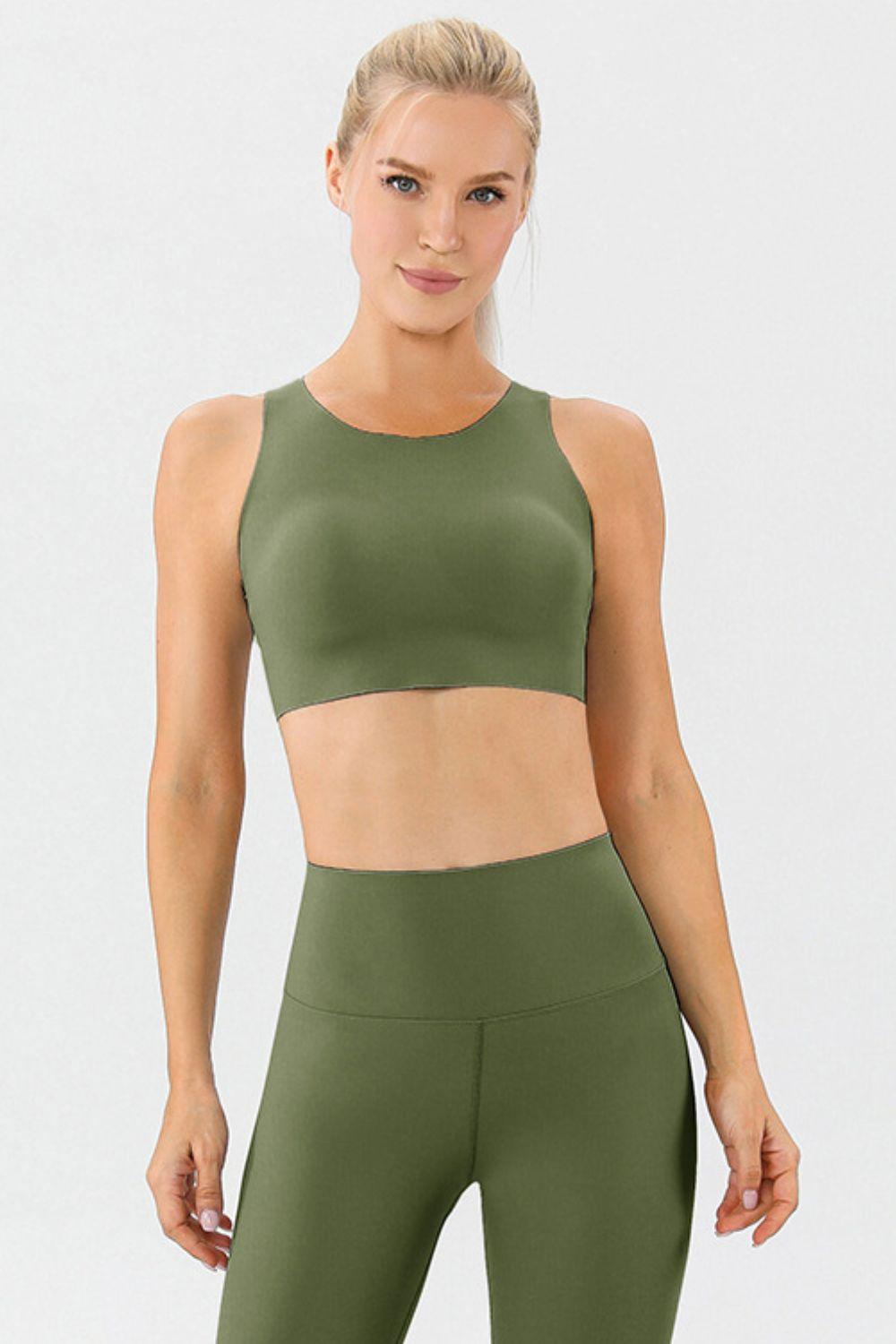 Round Neck Wide Strap Active Bra - Znvia