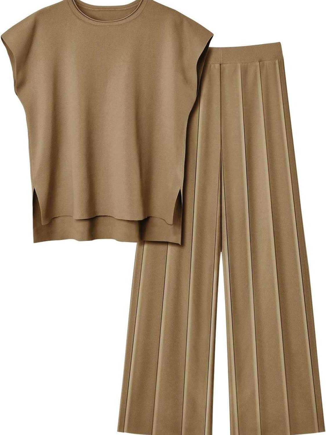 Round Neck Cap Sleeve Top and Pants Knit Set – Effortless Style Meets Supreme Comfort - Znvia