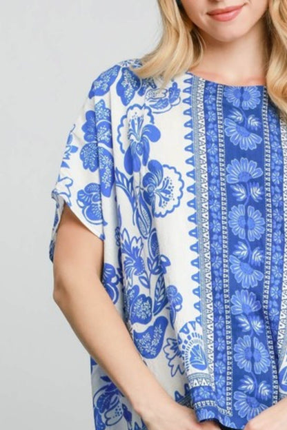 Full Size Floral Border Print Oversized Top - Plus Size - Znvia