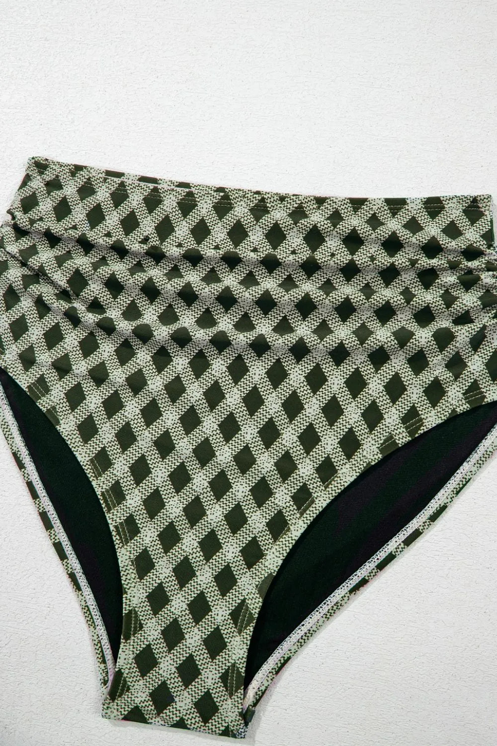 Dotted Mesh Plaid Patchwork High Waisted Swim Set - Znvia