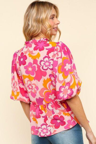 Full Size Frill Floral Puff Sleeve Blouse – Elegant, Feminine & Effortlessly Stylish - Znvia