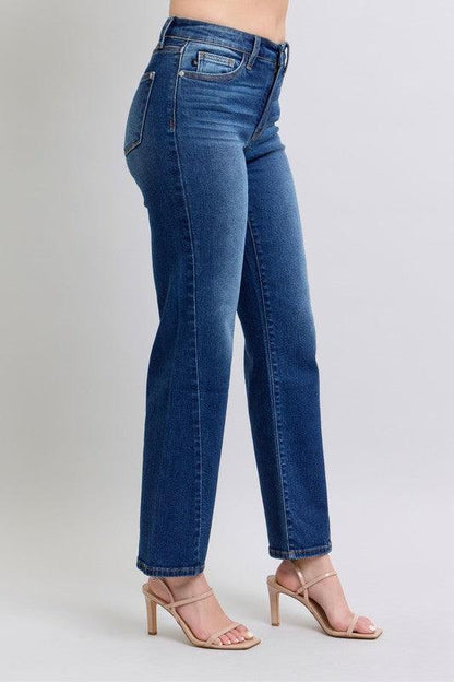 Full Size Side Seam Detail Straight Jeans with Pockets - Znvia