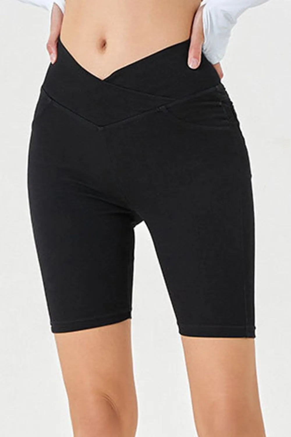 Asymmetrical Waist Denim Shorts with Pockets - Znvia