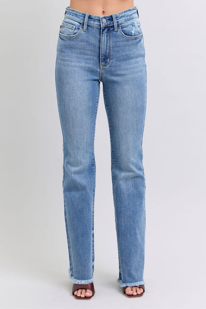 Full Size Raw Hem High Rise Bootcut Jeans – Trendy, Flattering, and Uniquely Chic - Znvia