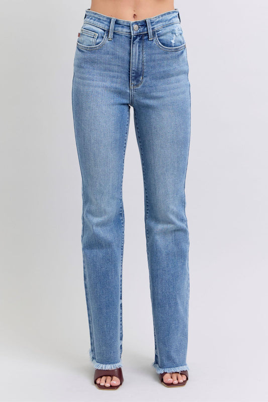 Full Size Raw Hem High Rise Bootcut Jeans – Trendy, Flattering, and Uniquely Chic - Znvia