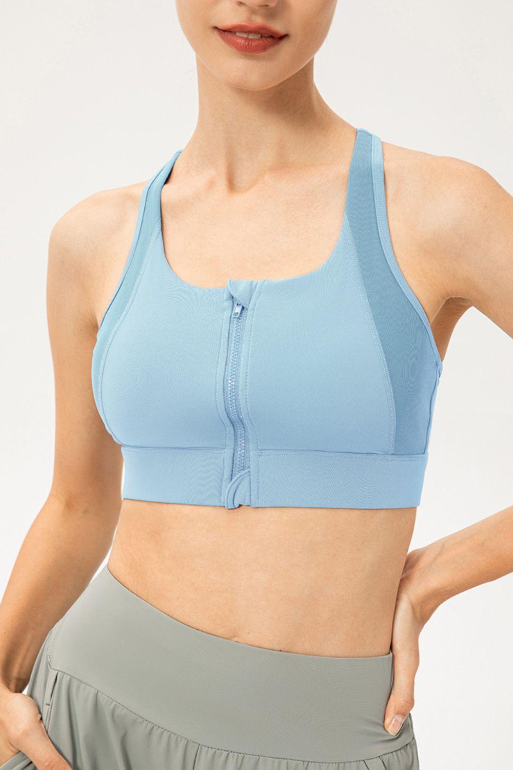 Zip-Up Round Neck Sports Bra – Maximum Support, Comfort & Style - Znvia