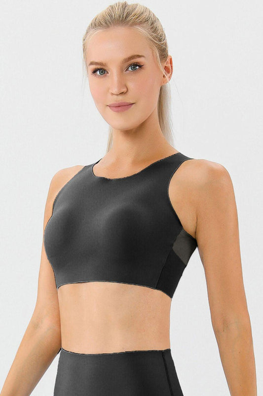Round Neck Wide Strap Active Bra - Znvia