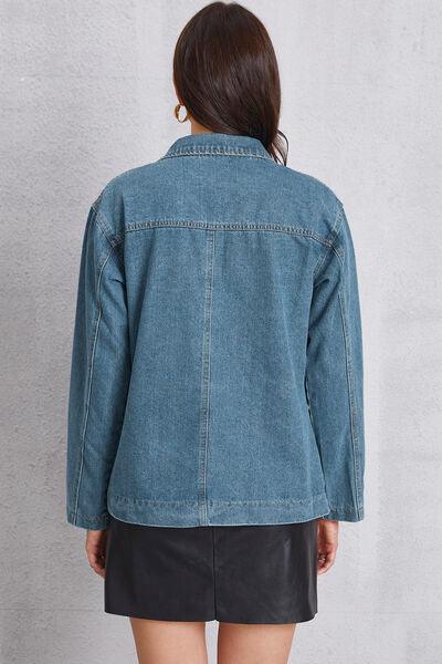 Pocketed Button Up Denim Jacket - Znvia