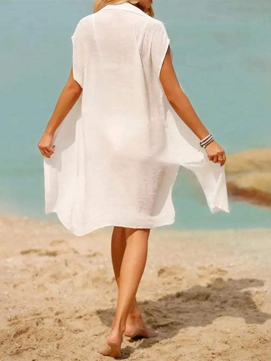 Stylish Slit Button Up Short Sleeve Cover-Up for Summer - Znvia