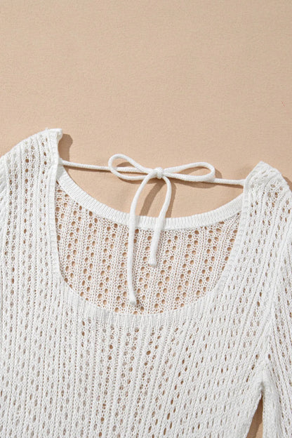 Hollow Out Bell Sleeve Drawstring Knit Cover Up Dress for Effortless Style - Znvia