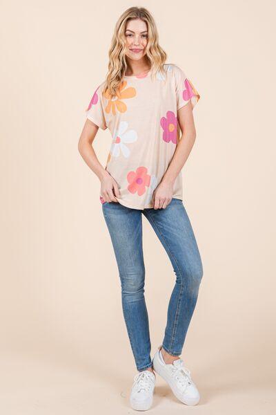 Floral Short Sleeve T-Shirt - Znvia