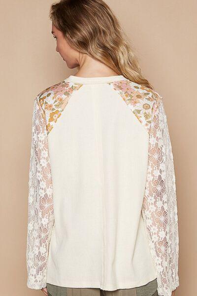 Flower Patch Lace Sleeve Knit Top – Effortlessly Chic, Undeniably Stylish - Znvia