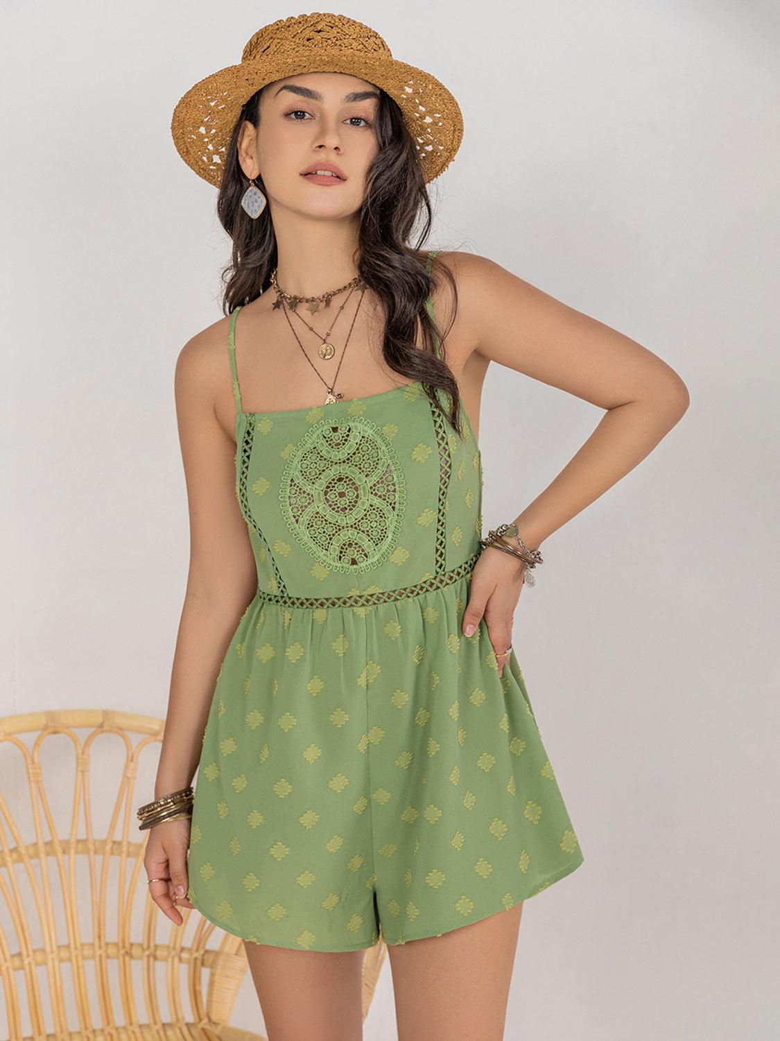 Square Neck Spaghetti Strap Romper - Znvia