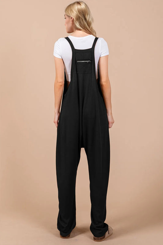 Full Size V-Neck Wide Strap Overalls with Pockets - Znvia