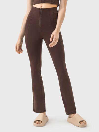 Zipper Detail High Waist Active Pants - Znvia