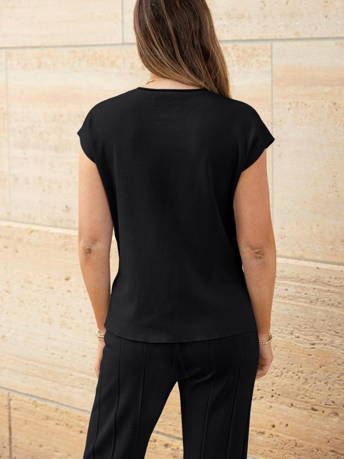 Round Neck Cap Sleeve Top and Pants Knit Set – Effortless Style Meets Supreme Comfort - Znvia