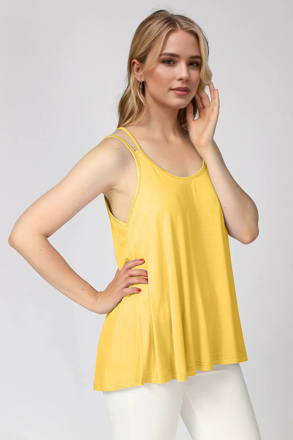 Bamboo Scoop Neck Double Spaghetti Straps Cami - Znvia