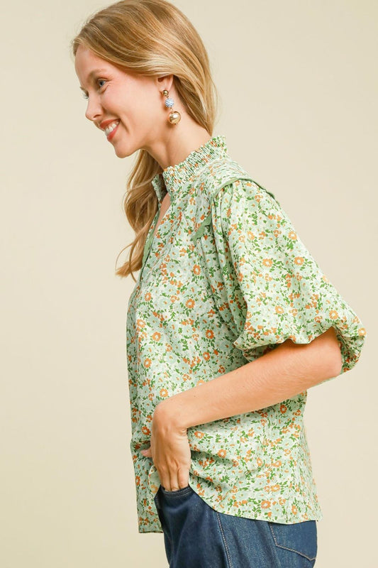 Full Size Floral Print Puff Sleeve Top – Elegant & Feminine - Znvia