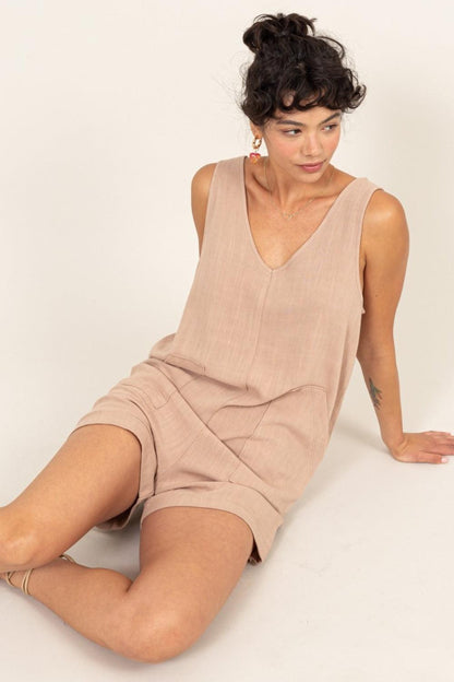V-Neck Sleeveless Romper with Pockets - Znvia