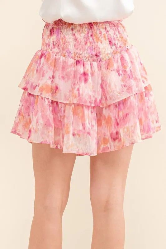 Sparkling Tiered Skort with Smocked Waist Design - Znvia