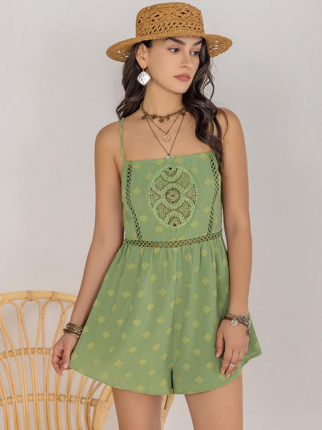 Square Neck Spaghetti Strap Romper - Znvia