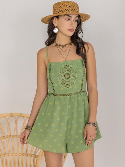 Square Neck Spaghetti Strap Romper - Znvia