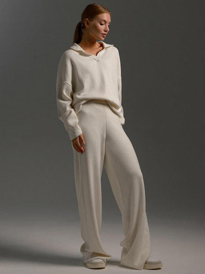 Johnny Collar Long Sleeve Top and Pants Sweater Set – Effortless Style and Comfort - Znvia