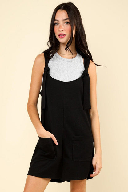 Tie Shoulder Front Pocket Romper - Znvia