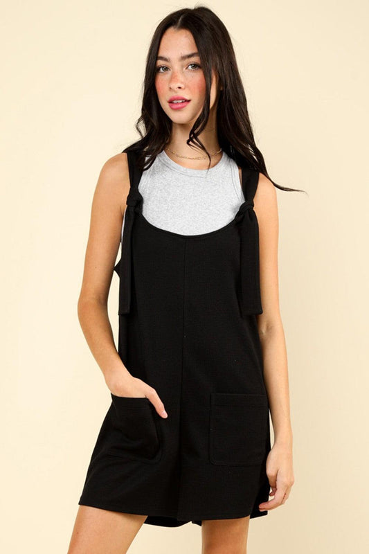 Tie Shoulder Front Pocket Romper - Znvia