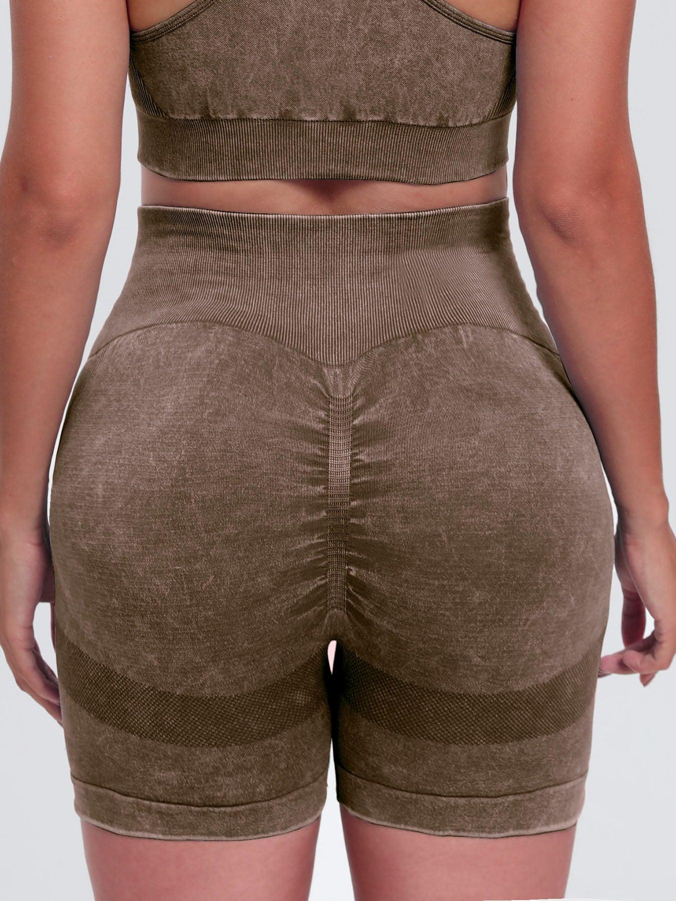 Washed High Waist Active Shorts - Znvia