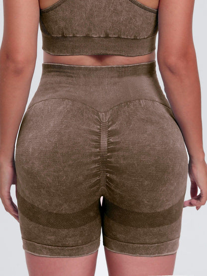Washed High Waist Active Shorts - Znvia