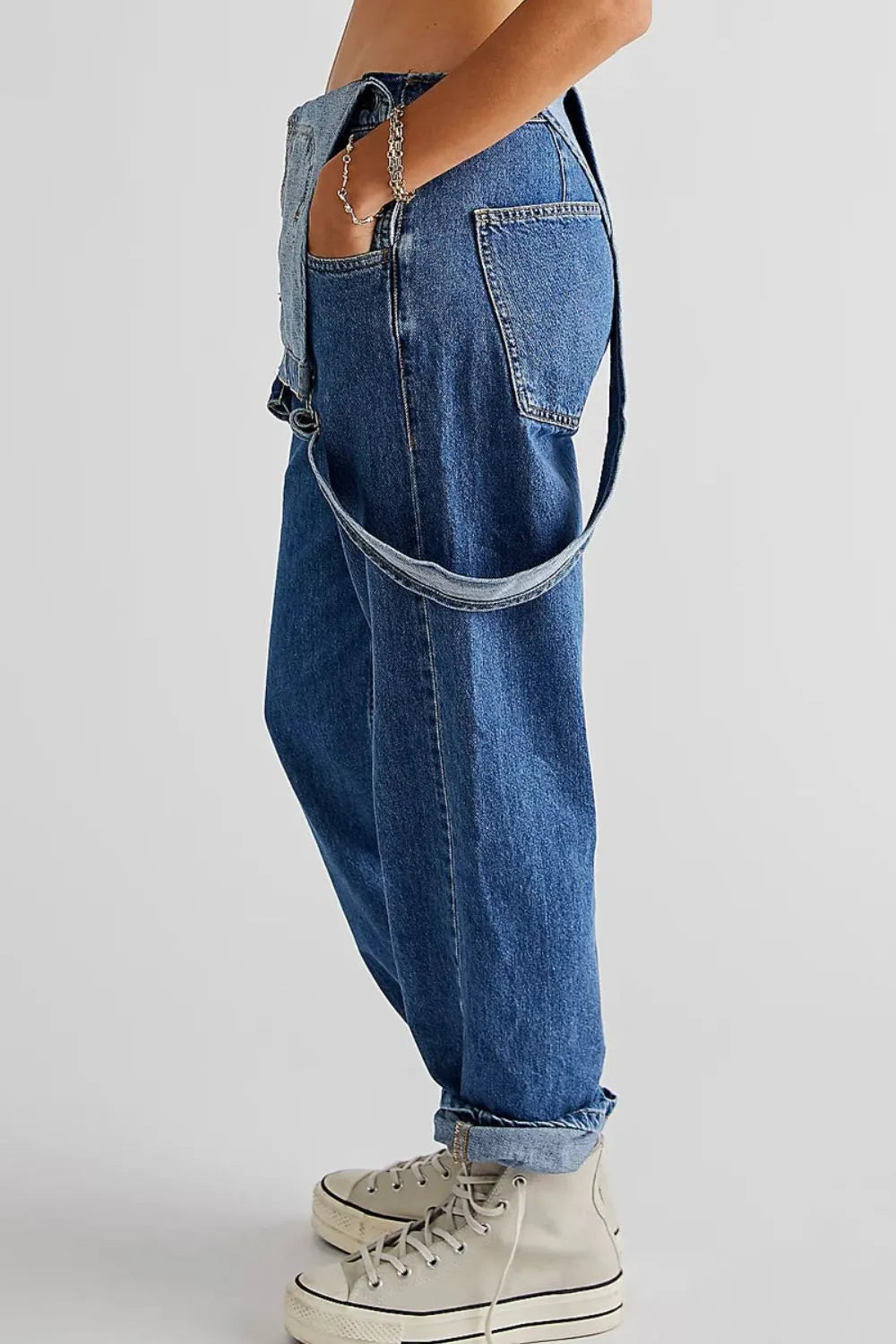 Wide Strap Square Neck Denim Overalls - Znvia