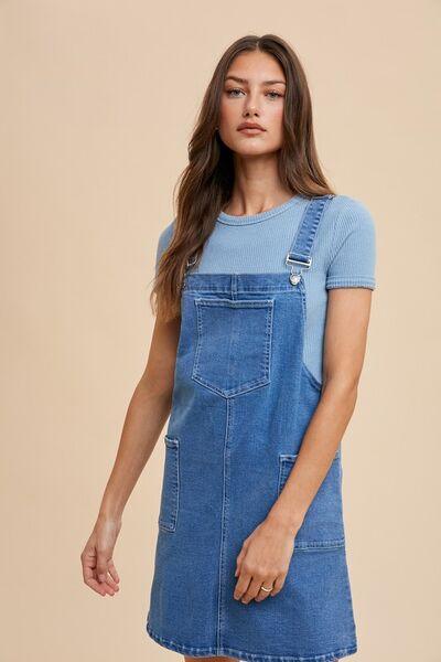 Wear Wide Strap Denim Overall Dress with Pockets - Znvia