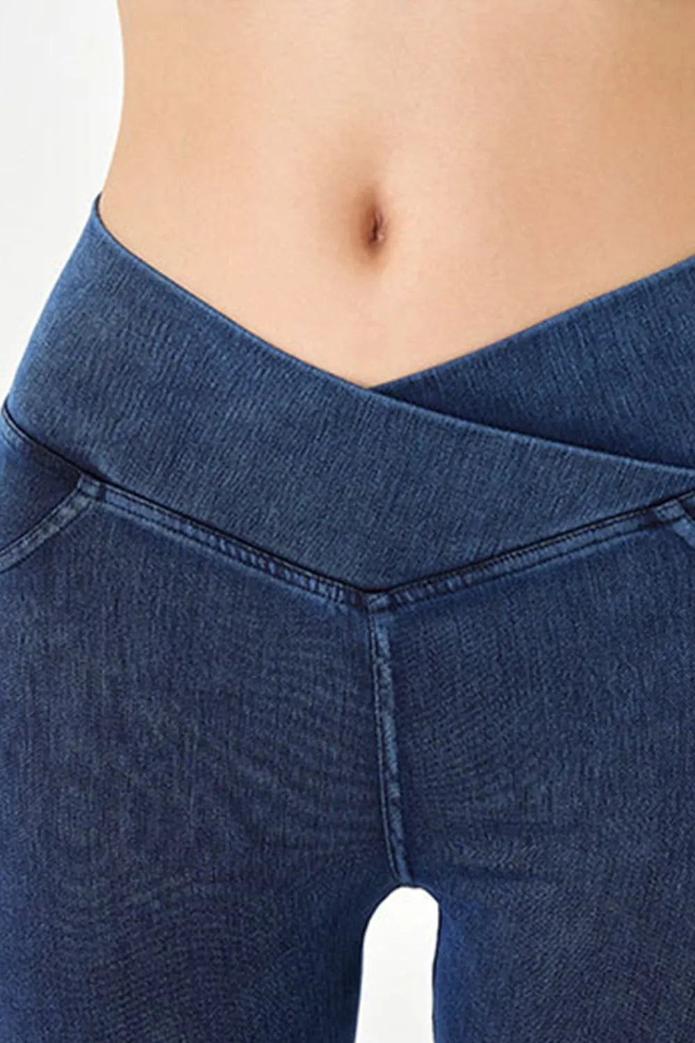 Asymmetrical Waist Denim Shorts with Pockets - Znvia